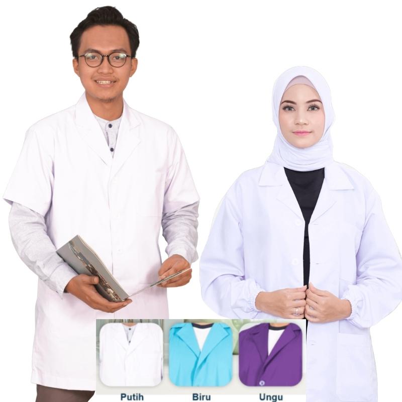 RJLINEN Jas Laboratorium Seragam Lab Baju Praktek Klinik Pria Wanita Lengan Pendek dan Panjang