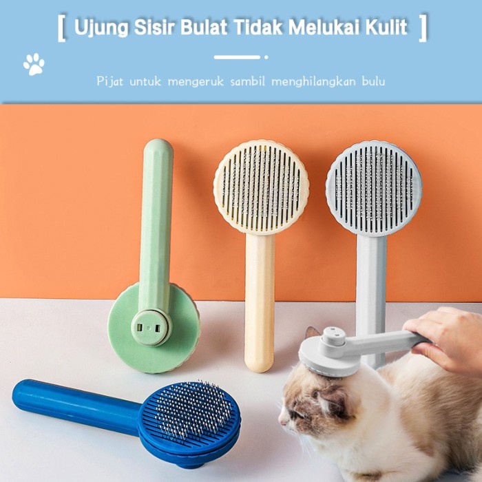 FMFIT sisir sikat bulu kucing anjing stylist auto clean otomatis bulat elips