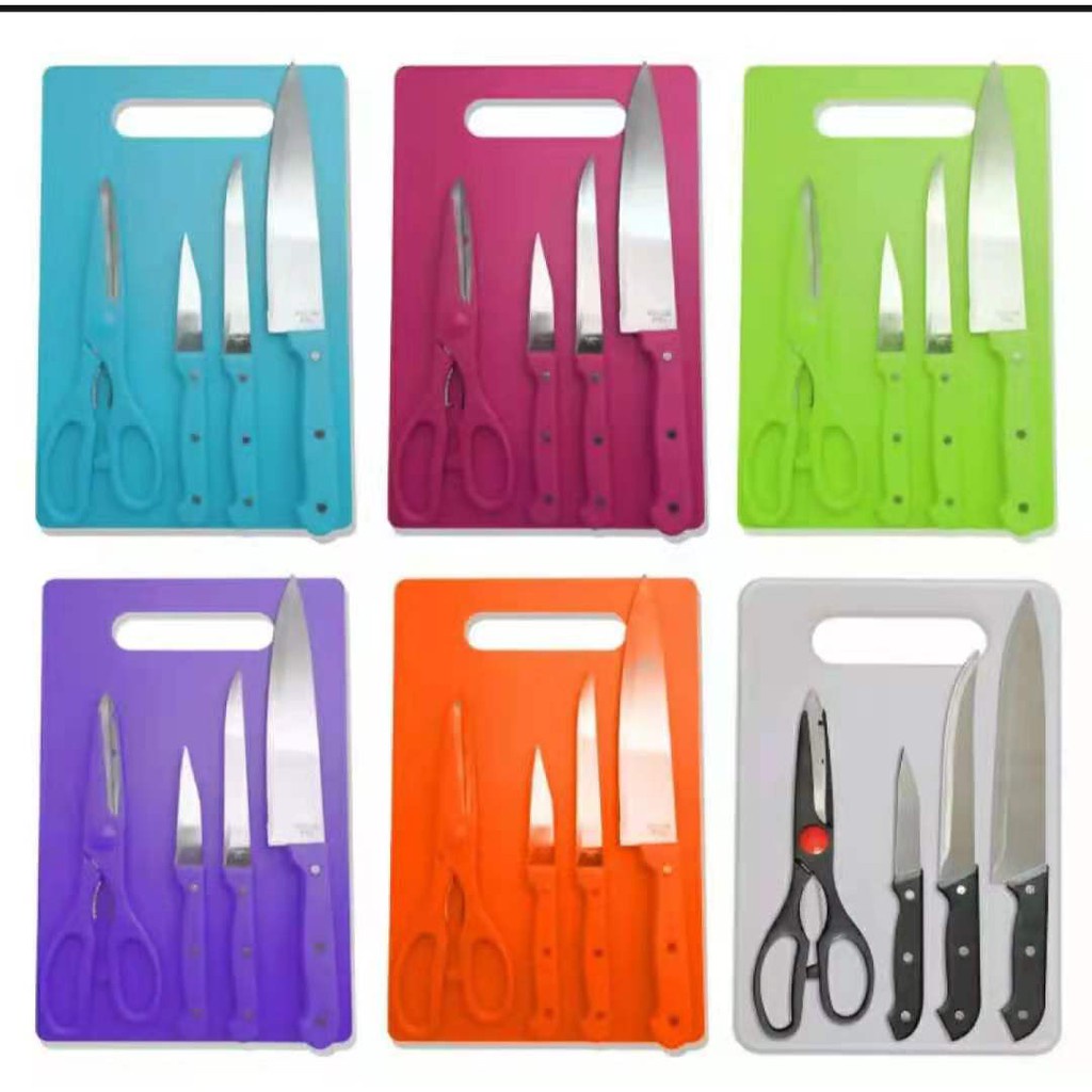 Pisau dan Talenan Set 5 In 1 Kitchen Knife Set Cutting Board Pisau Dapur Set