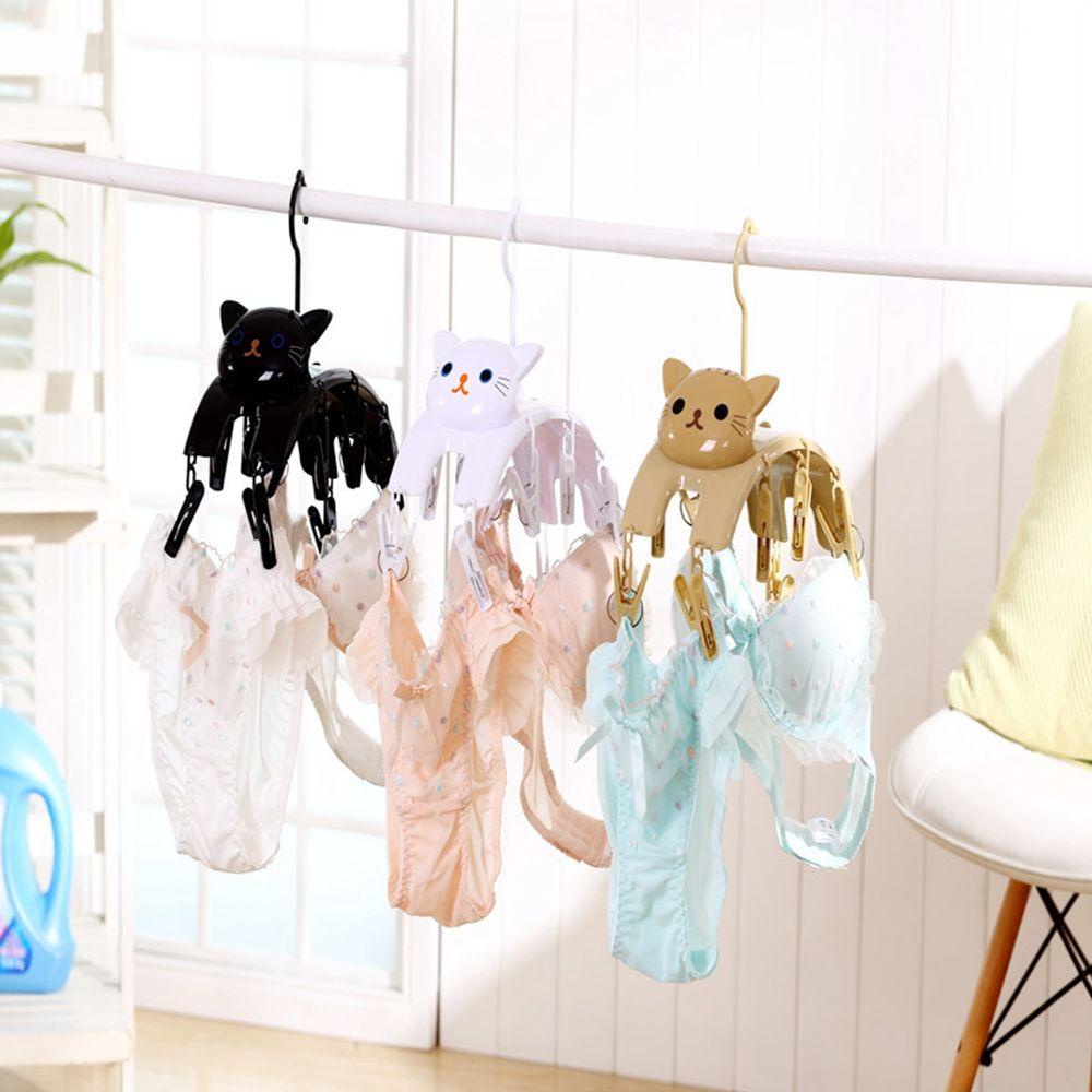 [Elegan] Rak Pengering 1pcs Multifungsi Dengan 10klip Bahan PP Klip Laundry Bentuk Kucing Perlengkapan Cucian