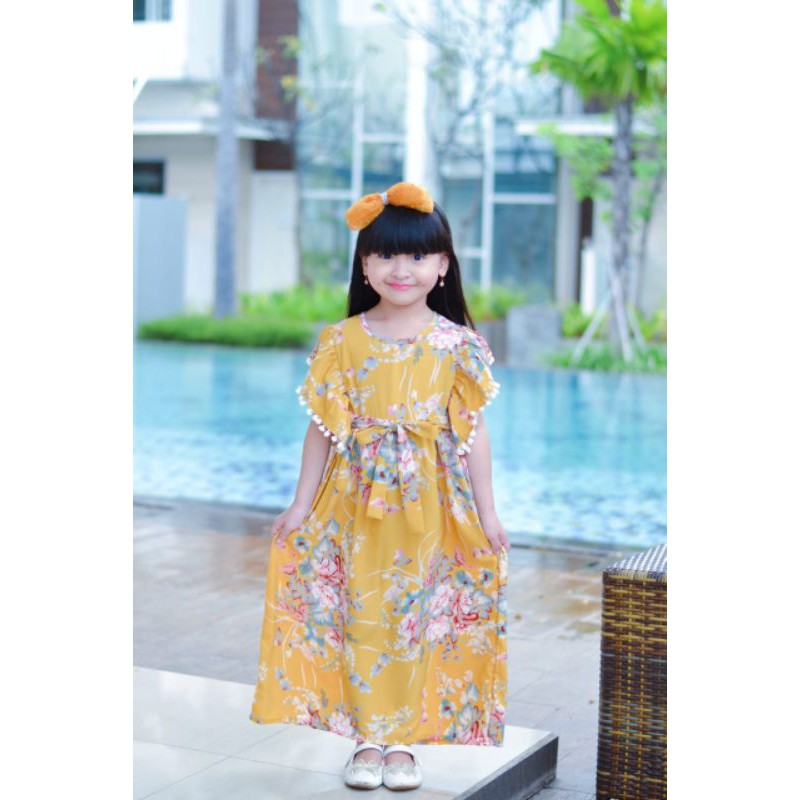 Muslim Dress Pompom Anak Perempuan 2-10T Flowkids/ Dress Monalissa Pompom Flowkids