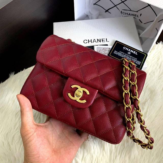 CHANEL 68874 Rectangular Flap Caviar Quilted Mini Bag SS19