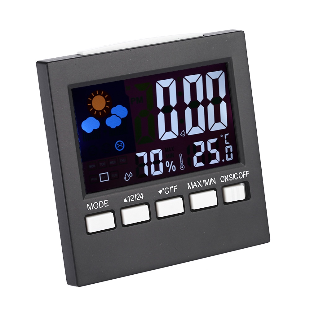 Jam Alarm LED Thermometer Hygrometer Forecast Weather Station - Black