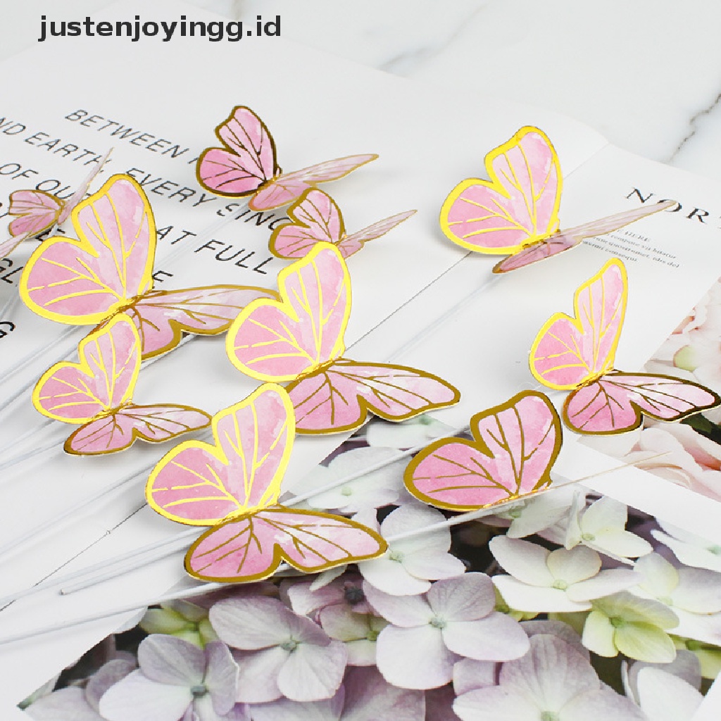 // justenjoyingg.id // 10Pcs/Set Butterfly Cake Toppers Wedding Party Baking Supplies Birthday Cakes ~