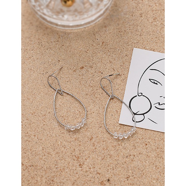 LRC Anting Tusuk Fashion Silver Crystal Geometric Twisted Drop Shaped Pierced Earrings K00736