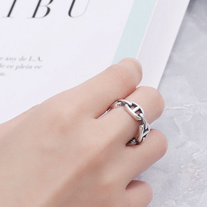 Cincin Rantai 925 Silver Adjustable Gaya Retro Untuk Wanita