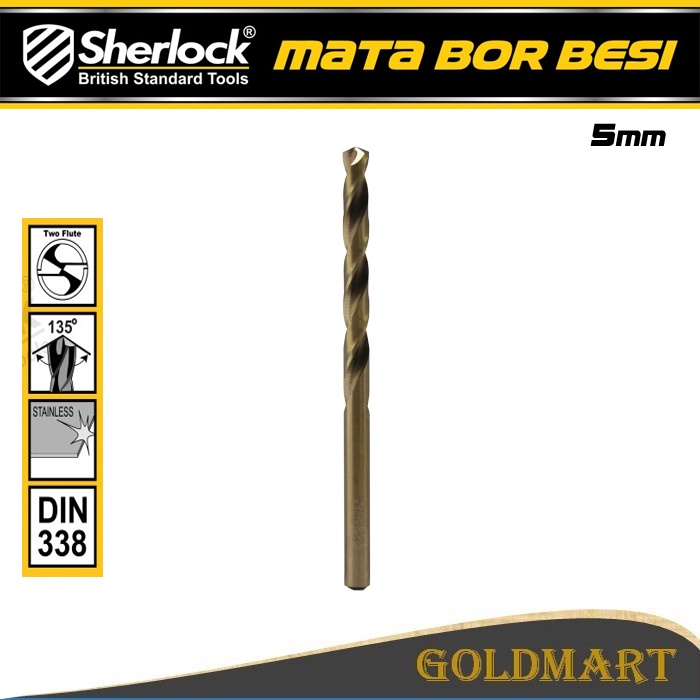 Mata Bor Besi HSSCO 5 mm Original Sherlock (Bisa Untuk Stainless Steel)