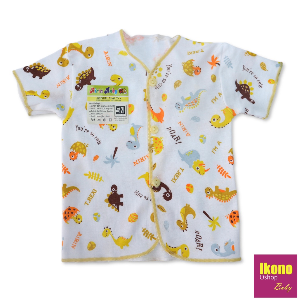 Ikono 3 Pcs Baju Bayi Newborn Lengan Pendek Putih Motif Printing Airin-6