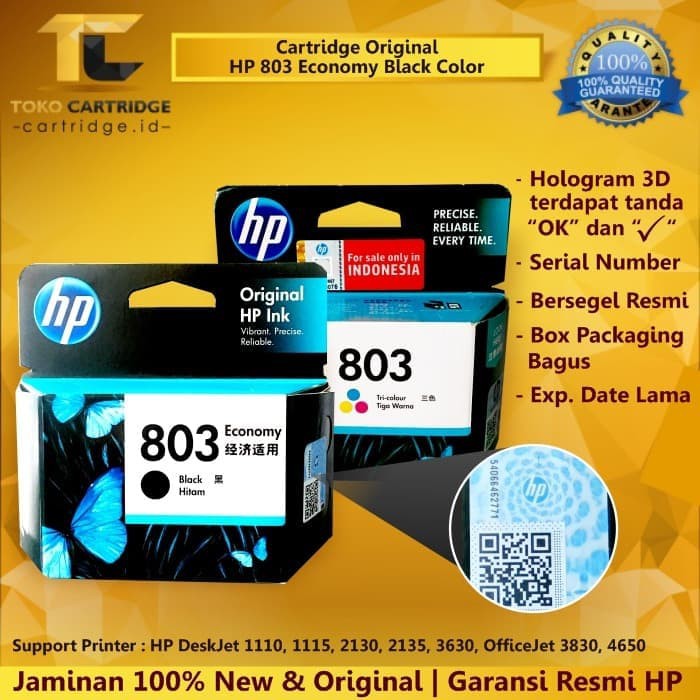 Cartridge HP 803 Black &amp; Tri-Colour Original 1 SET Catridge F6V20AA F6V21AA Katrid Tinta Hitam Color