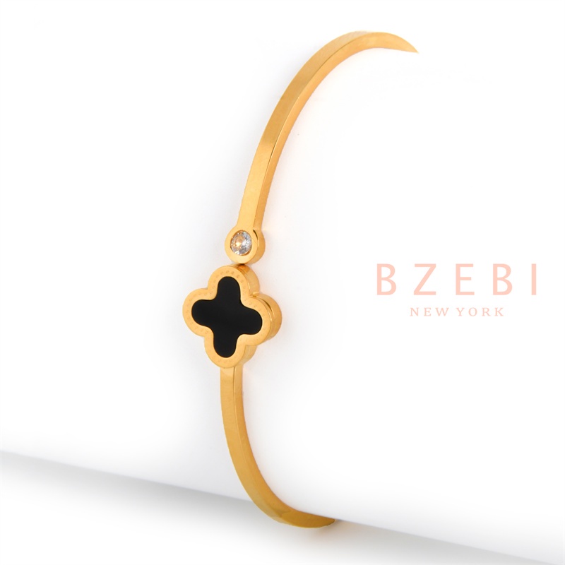 Bzebi Gelang Bangle Titanium Steel Lapis Emas 18k Hias Berlian Imitasi Gaya Korea 890b