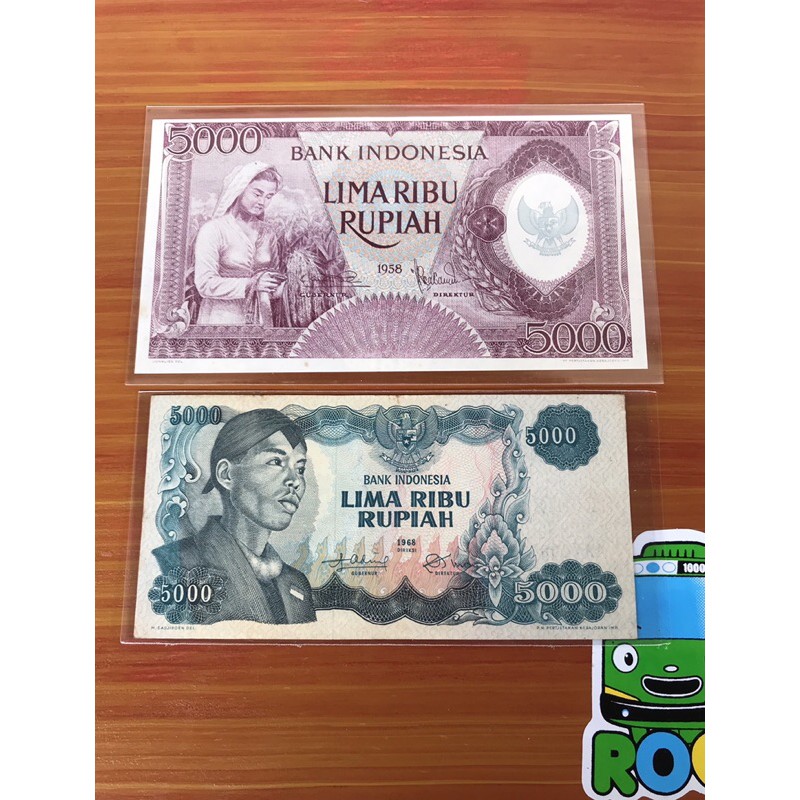 Uang Kuno 5000 Pekerja Violet UNC dan 5000 Sudirman XF Nomor Seri Sama