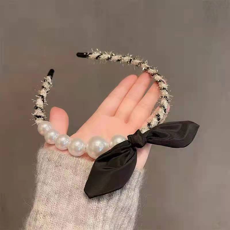 (Hello Girl)B30 Bando Wanita Bandana Mutiara Pita Gaya Korea Import