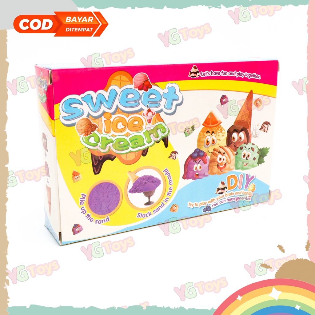 YGtoys Mainan Pasir Anak 1 Set Es Krim Ice Cream Pasir Kinetik Ajaib dan Cetakan Eskrim Pasir Pantai