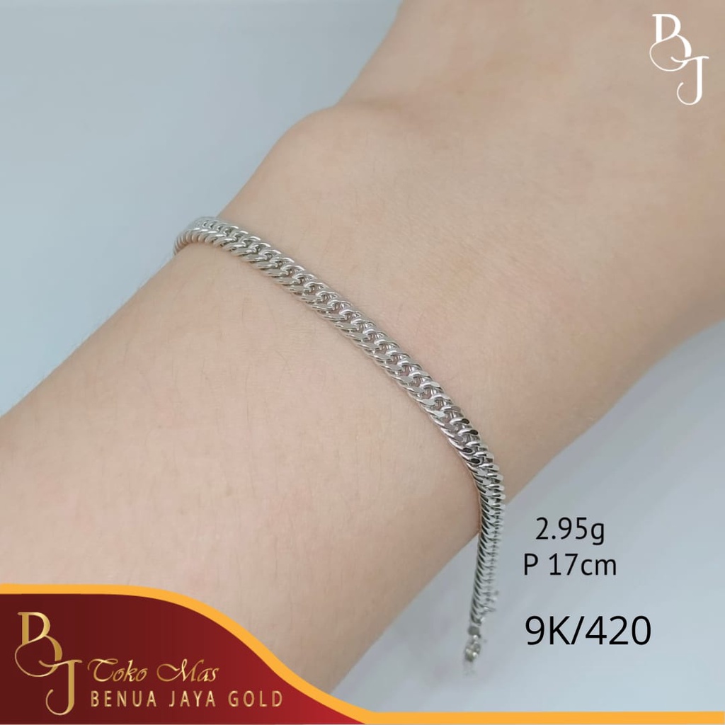 Gelang Rantai Susun Sirih Emas Putih 9K/420