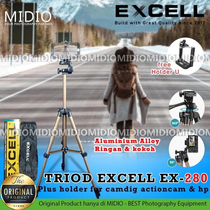 Tripod Excell EX280 Aluminum Alloy Plus Holder U Handphone For Tripod Murah Berkualitas