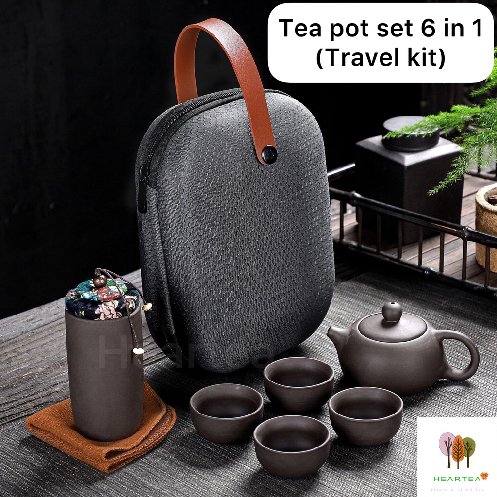 TEA POT SET TRAVEL POUCH / SET TEKO KERAMIK (6 IN1)