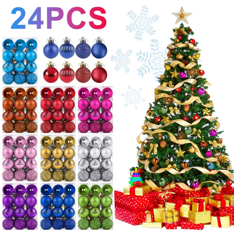 24pcs / Set Ornamen Bola Gantung Bahan Plastik Ukuran 3cm Untuk Dekorasi Pohon Natal