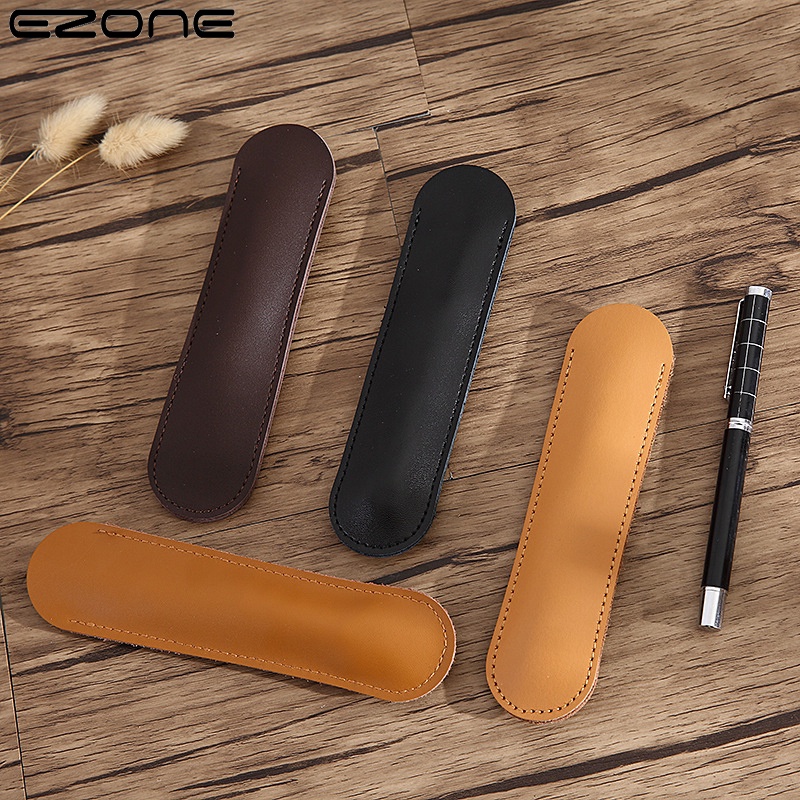 

EZONE 1PC Pen Case Genuine Leather High Quality Solid Color Cute Kawaii Pen Pouch Holder Single Penc