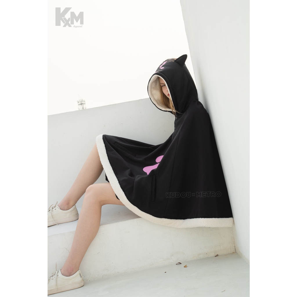 Hoodie Neko Kawaii Black Jubah Cosplay Kucing Hitam Lucu Cute Style Lolita Japan Bahan Fleece Premium