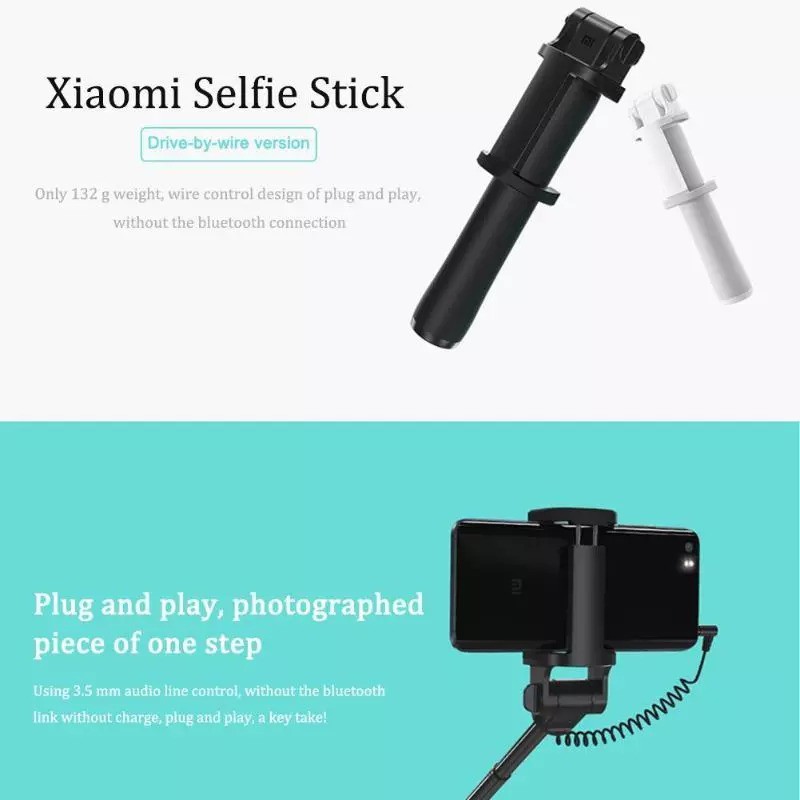 Selfie Stick Tongsis Xiaomi Smartphone Wired Shutter 3.5mm Ori