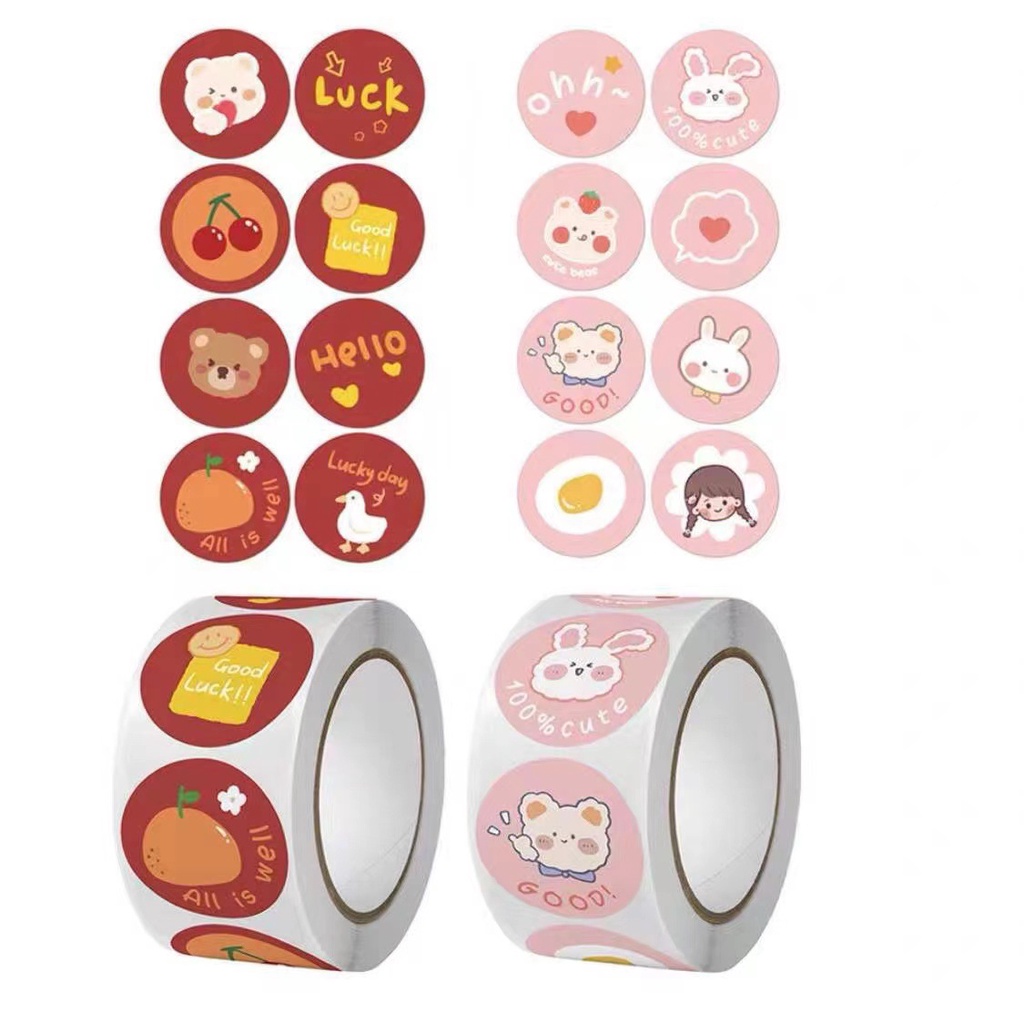 

50pcs Red Bear Pink Bunny Round Seal Sticker Stiker Seal Lucu Online Shop Packaging Label Segel Box