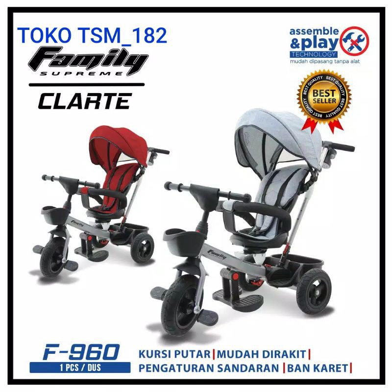 Sepeda Anak Roda Tiga Merk Family Supreme Clarte F-960 dan 962