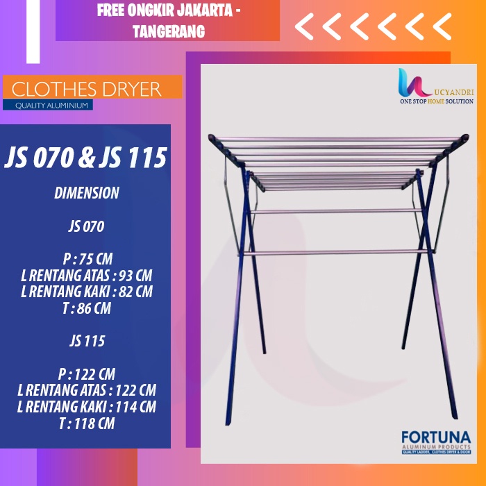 Jemuran Baju Pakaian Fortuna Aluminium - Fortuna JS070 FREE ONGKIR