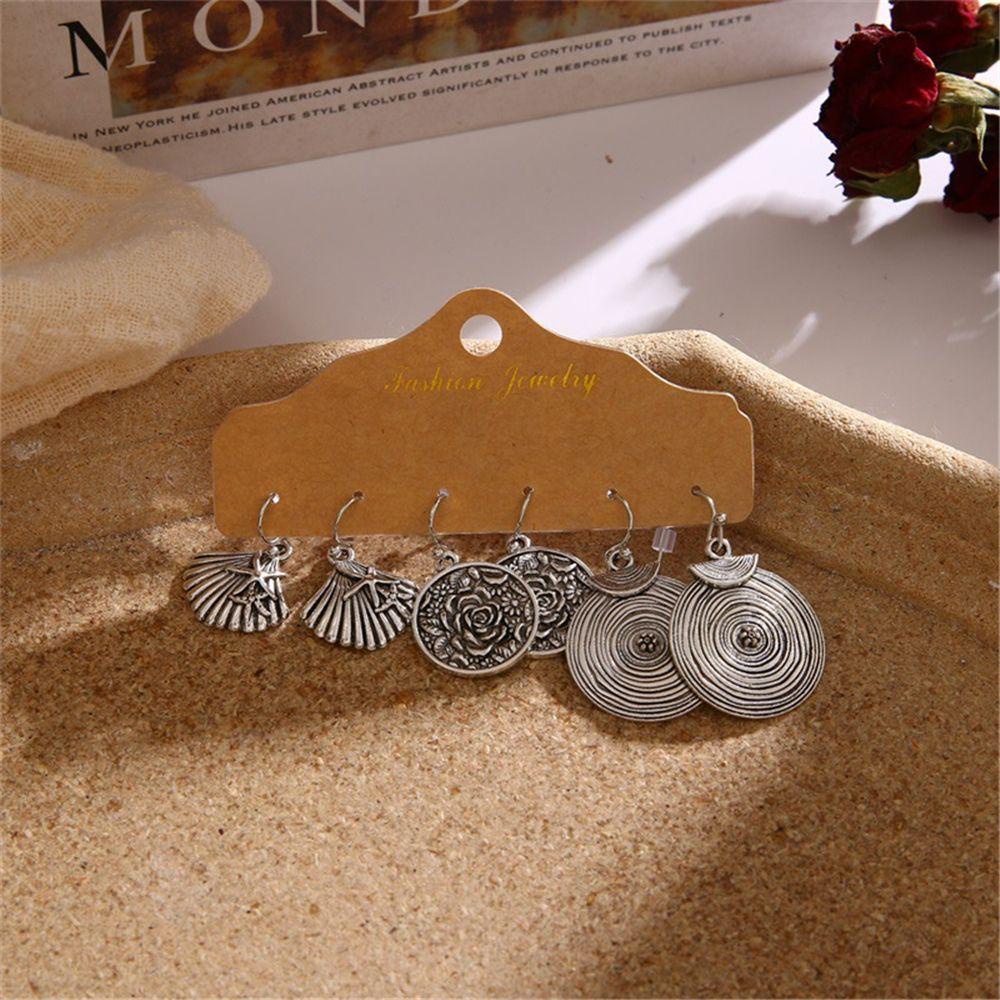 Top 6pasang Drop Menjuntai Anting Set Vintage Gaya Nasional Bronze Waterdrop Bohemian Earrings