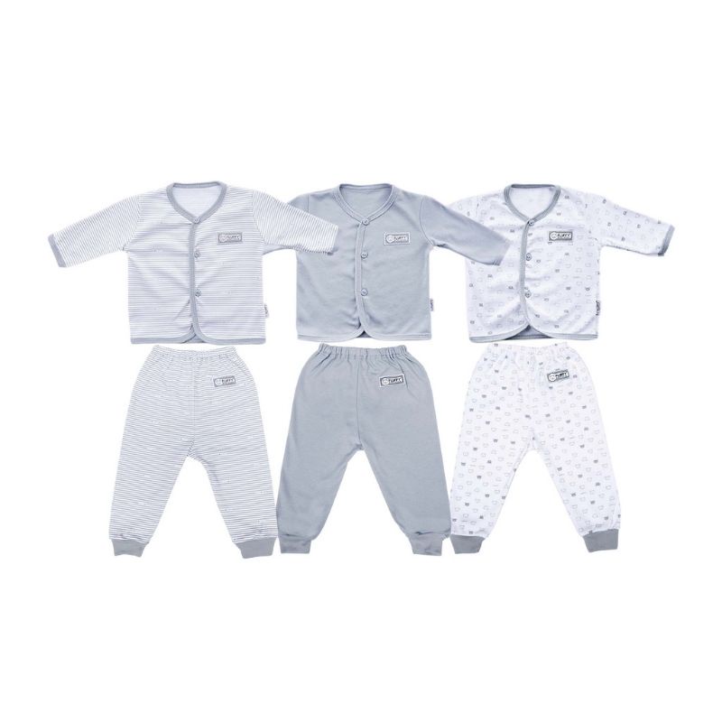 3 Set Setelan Baju Bayi Lengan Panjang + Celana Panjang Model BIS Newborn Fluffy