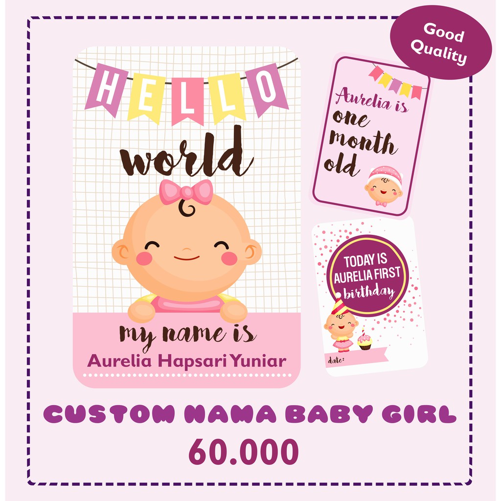 custom nama baby milestone card kartu foto selfie baby girl hijab