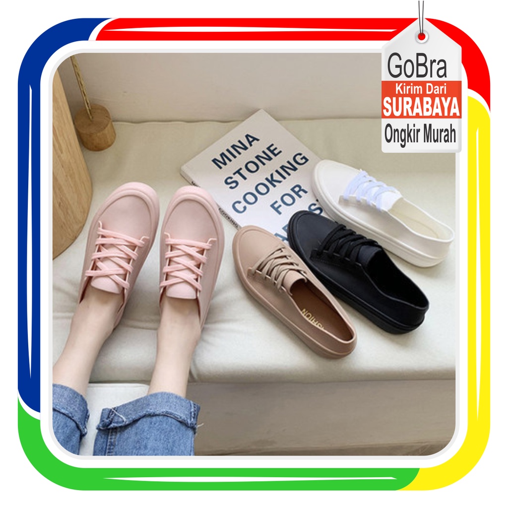 Gobra ♕ SEP006 (Tanpa Kotak) Sepatu Wanita Karet Polos Simple Warna Sport Casual Import Murah