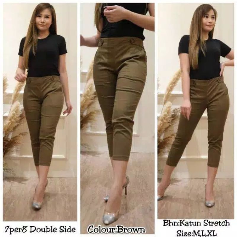 Celana Wanita 7per8 Double Side 2button/Import/Katun Stretch #NEW