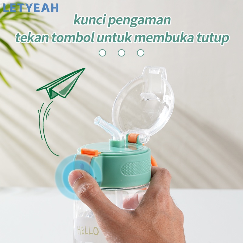 letyeah 500ml Botol minum anak anti tumpah karakter lucu/botol air minum sedotan portable/BPA free