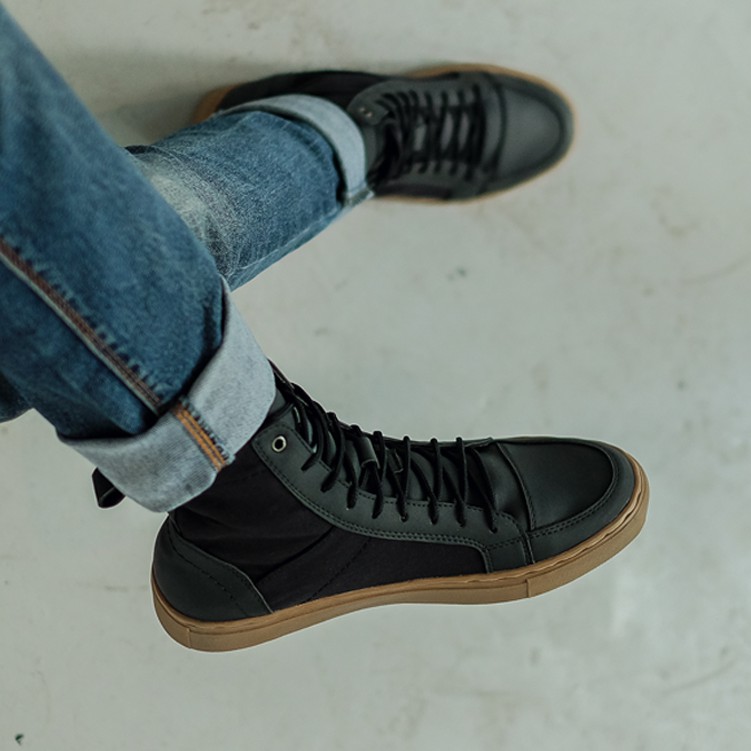 Sneakers Pria Hitam High Hi Laces Simpel Sepatu Casual Laki Tali Ori |SENBERG BLACK| FORIND x Tragen