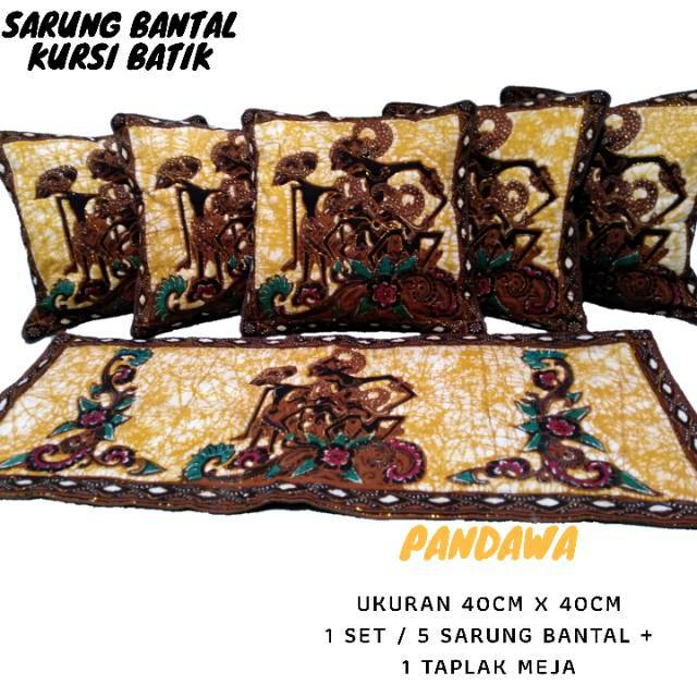 Sarung bantal kursi / sofa batik tulis motif wayang Pandawa