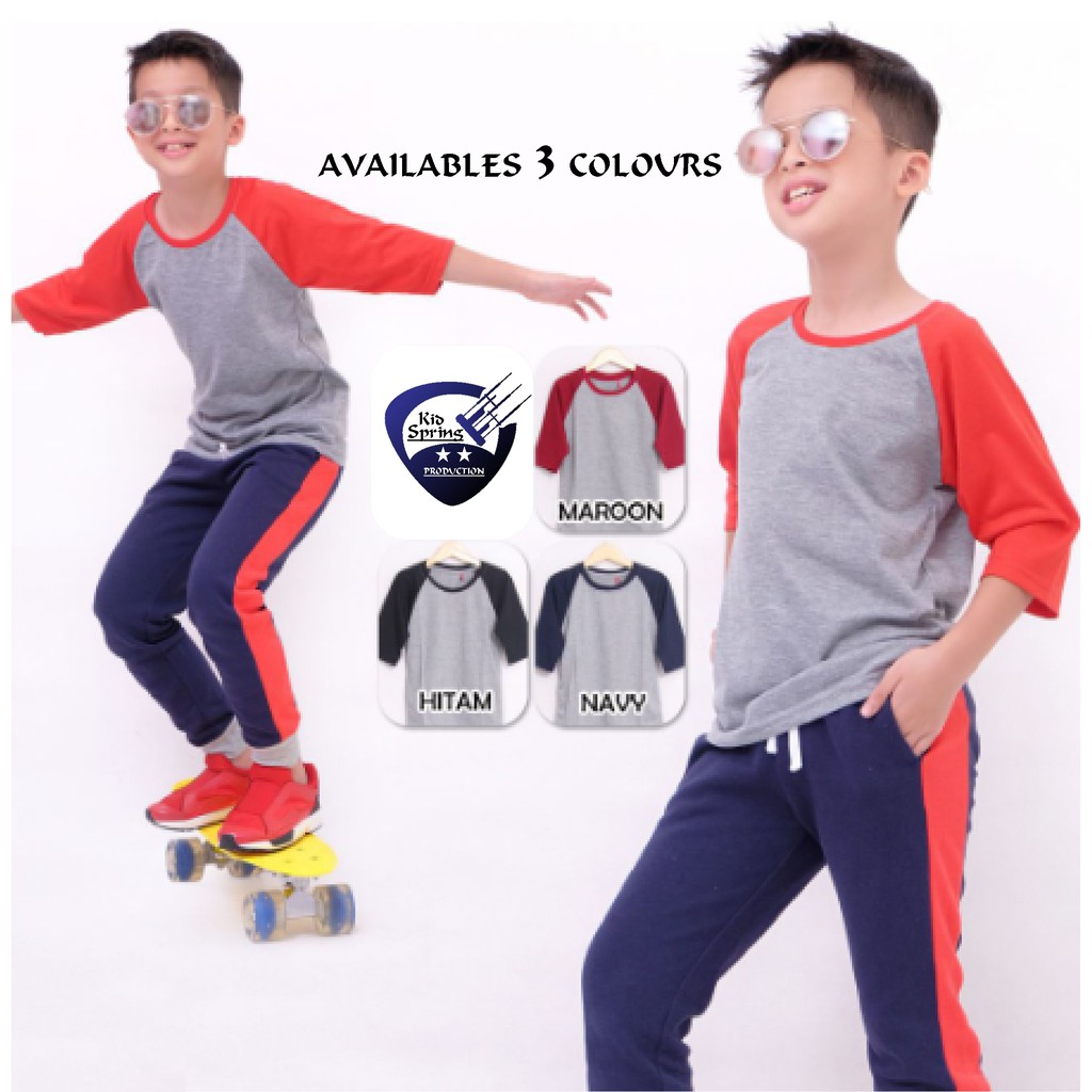 Raglan 3/4 Kids , Raglan Polos, Kaos reglan Warna Reglan Anak Laki Perempuan