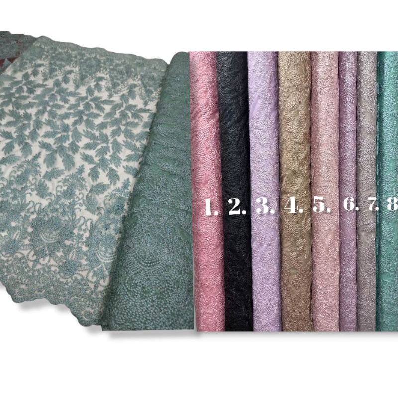 KAIN TILE BORDIR/TILE AKAR MUTIARA/TILE 3D/BRUKAT TILE MUTIARA/TILE AKAR GLITER/BAHAN BRUKAT KEBAYA/