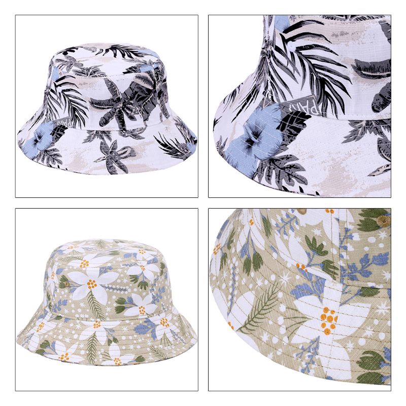 J Topi Bucket Pria Wanita Bahan Katun Desain Daun Bunga Gaya Hawaii Tropis Untuk Memancing Shopee Indonesia