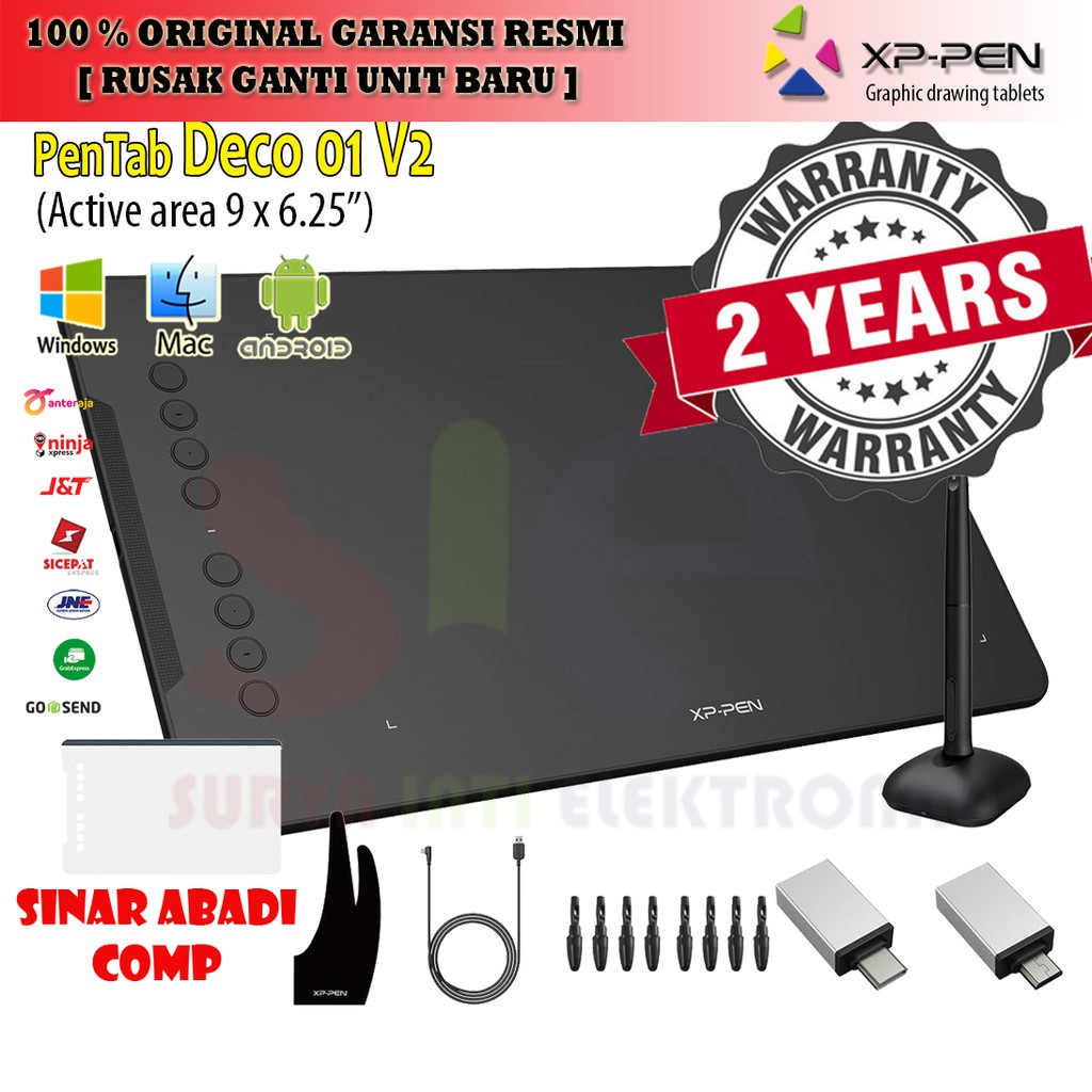 XP pen Deco 01 V2 Drawing Pen Tablet  Garansi 2 Tahun bonus antigores dan gloves