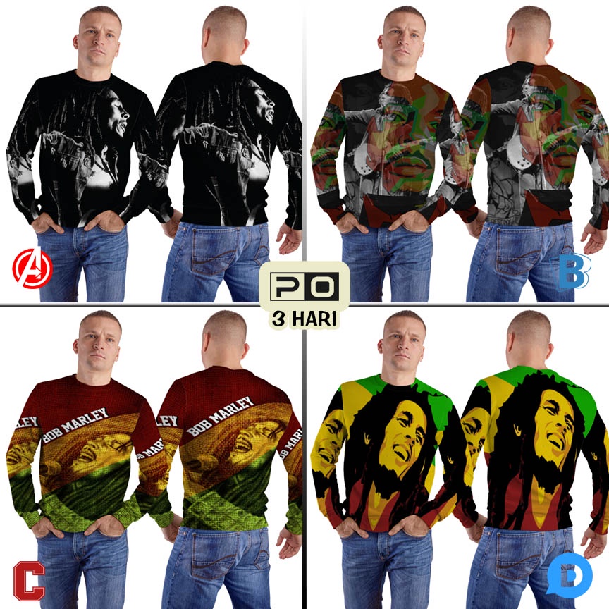 Jaket Sweatshirt Bob Marley Reggae Sweat Shirt Fullprint Bahan Polyester Jersey Casual RARE Sweatshi