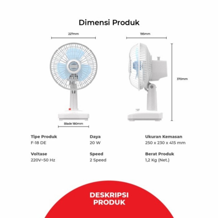 Kipas Maspion Desk Fan F 18DE 7 inch