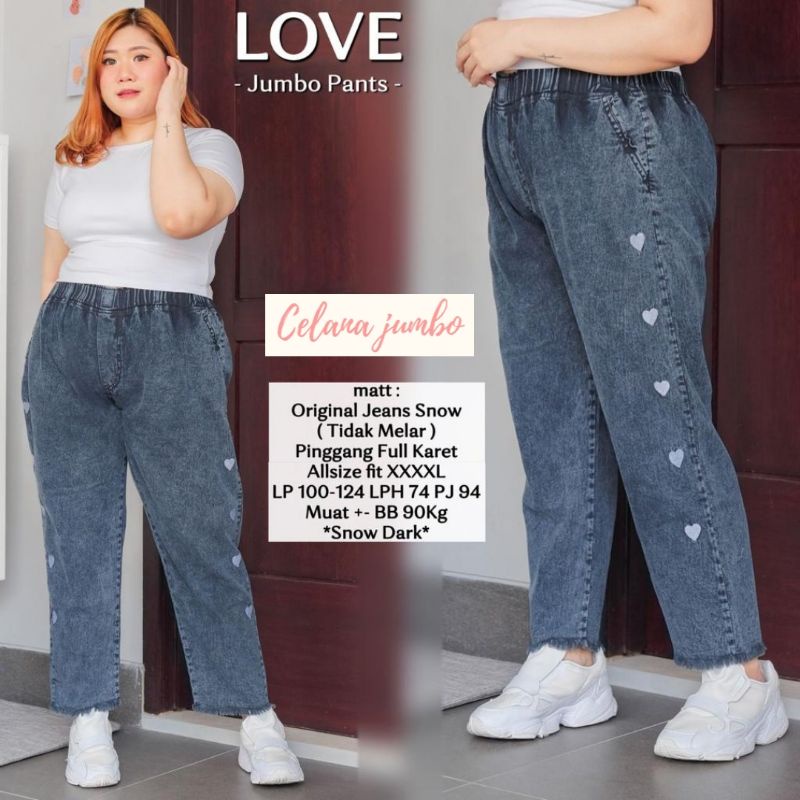 Celana Jeans Jumbo Bigsize Oversize Love Pants