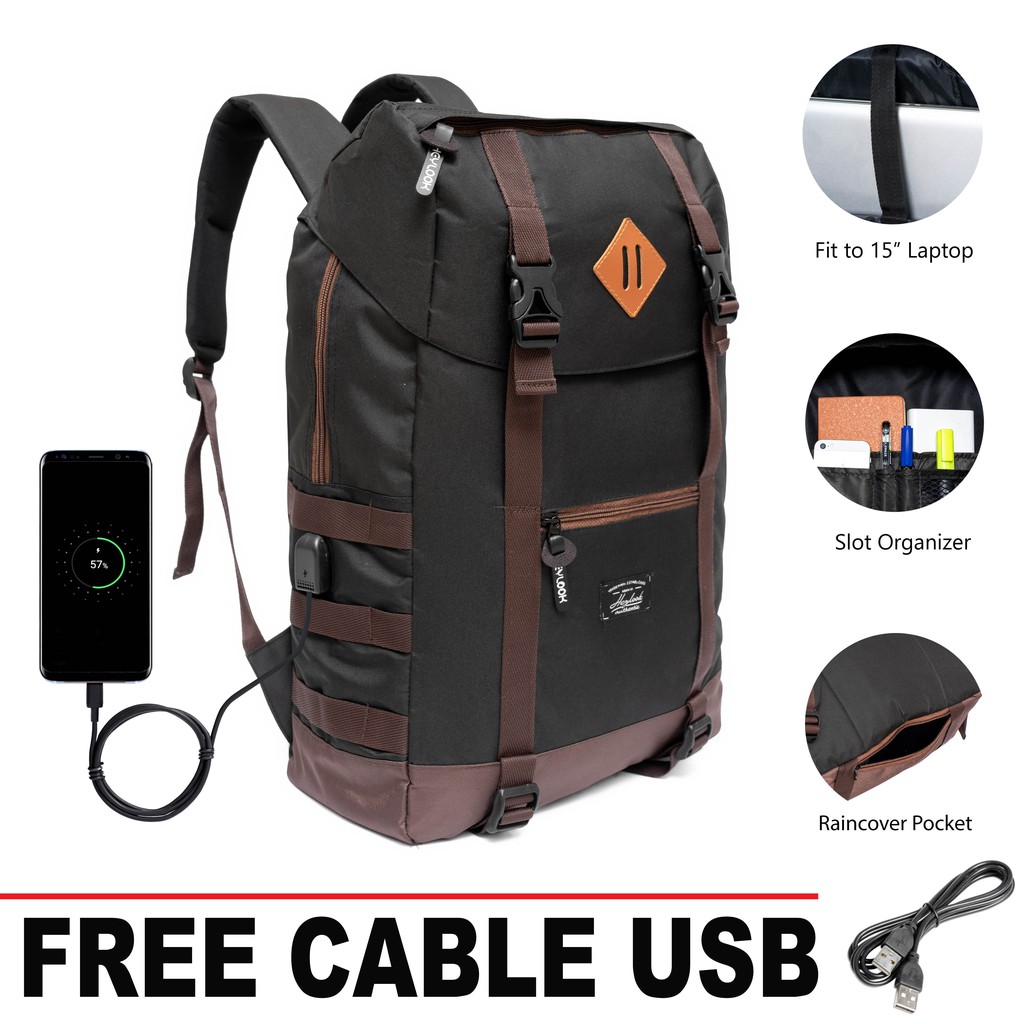(FREE CABLE USB) TAS RANSEL PRIA WANITA BACKPACK LAPTOP