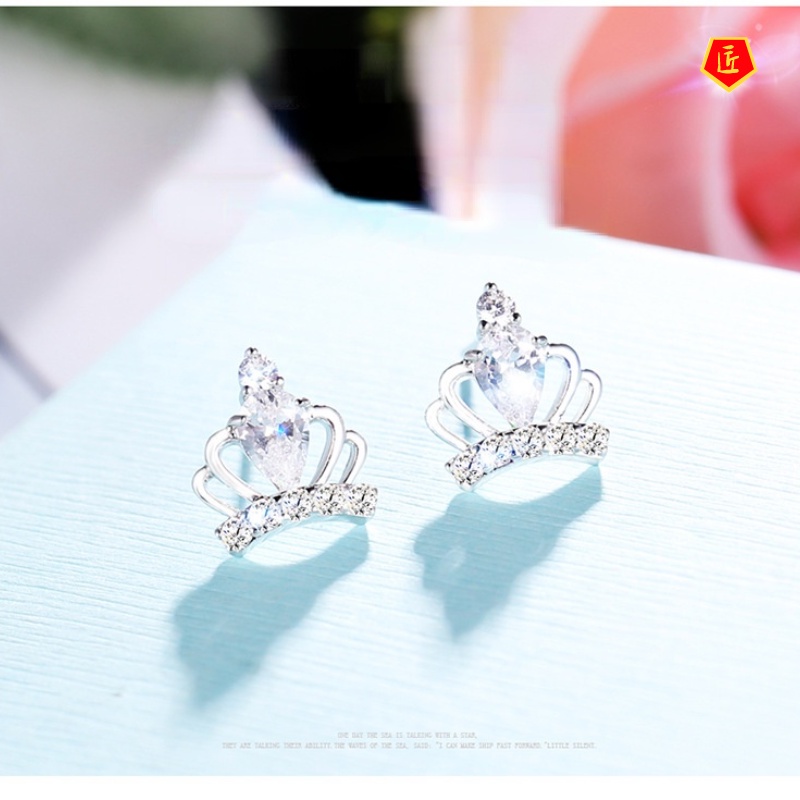 [Ready Stock]Luxury Fashion Silver Crown Stud Earrings