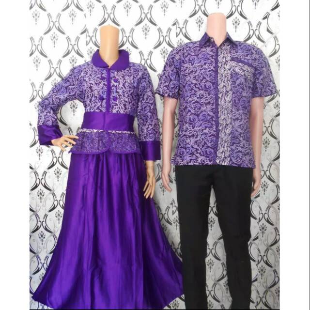 Batik couple/gamis couple ungu murah