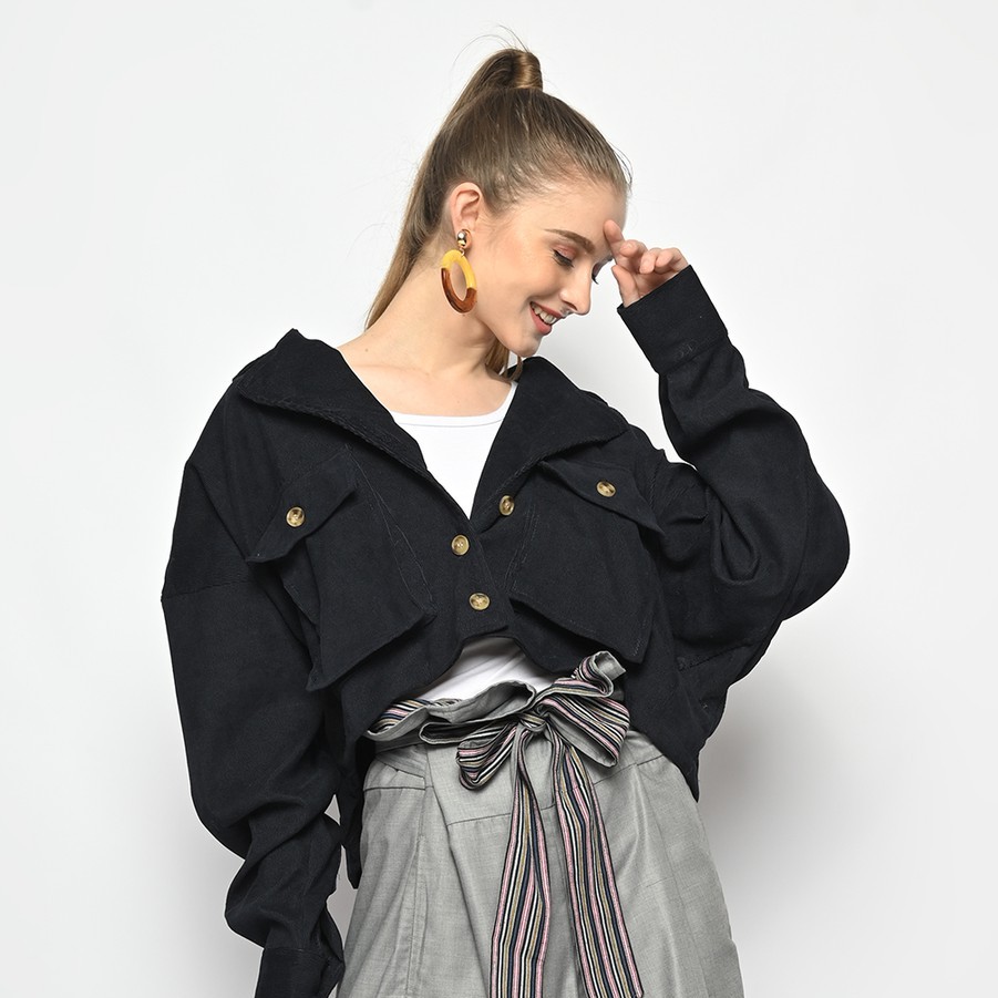 Just M Crop jacket Corduroy Blue/Crop Jacket/Atasan Wanita