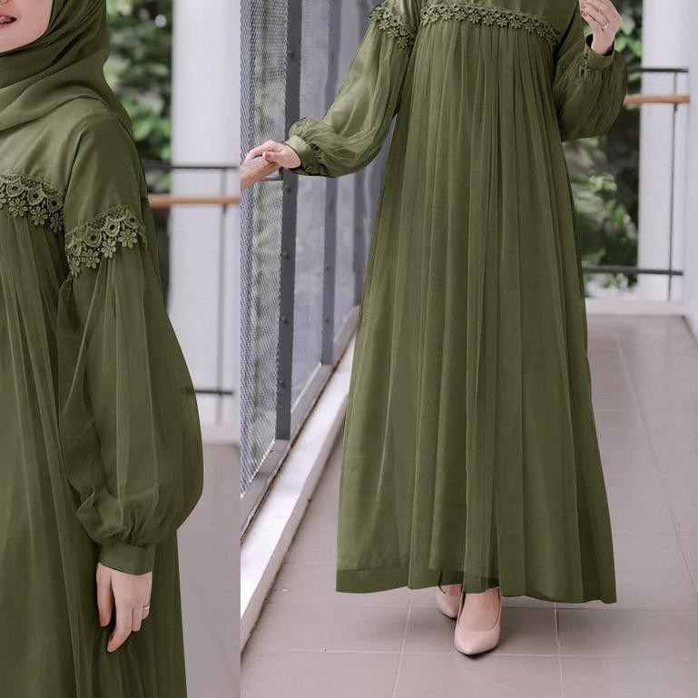 ♜ MAXI DRESS PANJANG NURAINI | GAMIS MUSLIM MURAH PEREMPUAN BROKAT TILE CANTIK RENDA IMPORT TERBARU