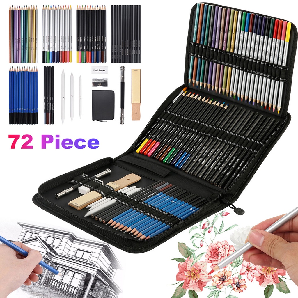 

COD 72PCS/Set Pensil Warna/crayon Set Lengkap Color Pencil Sketch Drawing Pensil Penghapus Dan Pensil Pisau Set Pensil Lukis Sketsa Drawing Eraser Art Painting Kit Tools