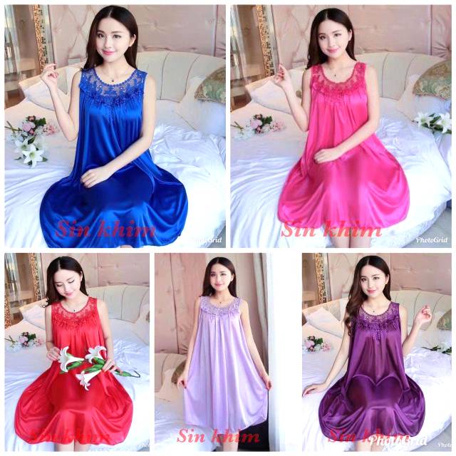 daster jumbo wanita kekinian hot sexy Lingerie Satin Trikot Jumbo Seksi Import Bahan Trikot Silk