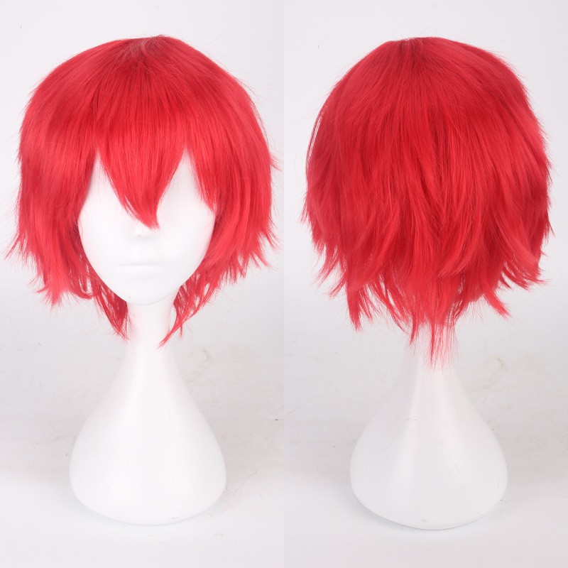 K049-7 Red wig base cowok jabrik pendek cosplay rambut palsu